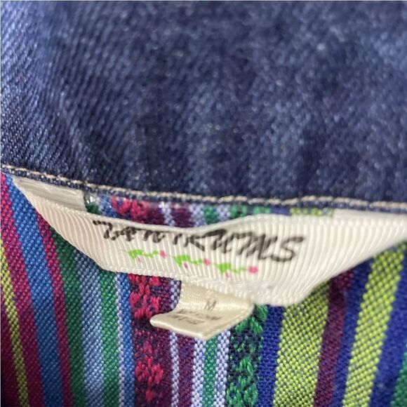 TANTRUMS Jean Jacket Women M Rainbow Boho Floral Tribal Aztec Western Blue Denim - Picture 5 of 16